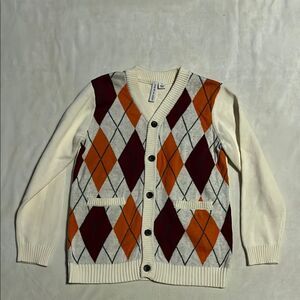 Janie and Jack Orange and Red Argyle Sweater